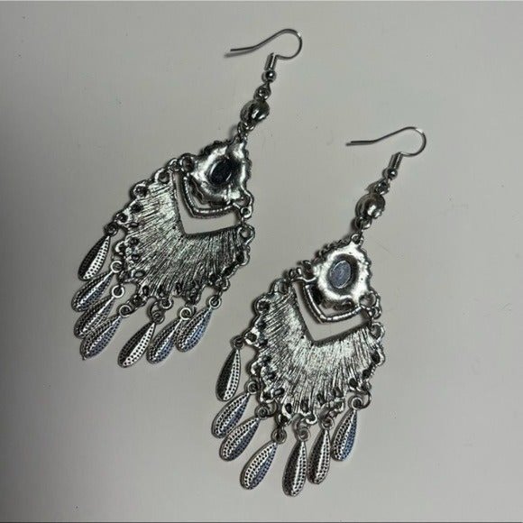 Bohemian dangle earrings silver multicolored rainbow red boho - Picture 3 of 4